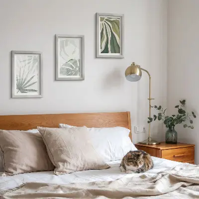 Listy rastlín v odtieňoch zelenej a sivej triptych v ráme