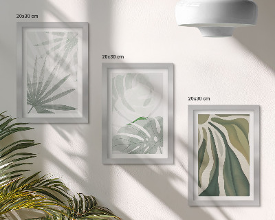 Triptych v ráme Listy rastlín v odtieňoch zelenej a sivej