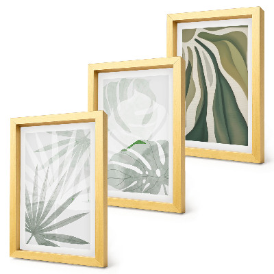 Triptych v ráme Listy rastlín v odtieňoch zelenej a sivej