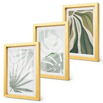 Listy rastlín v odtieňoch zelenej a sivej triptych v ráme