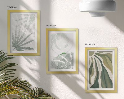 Triptych v ráme Listy rastlín v odtieňoch zelenej a sivej