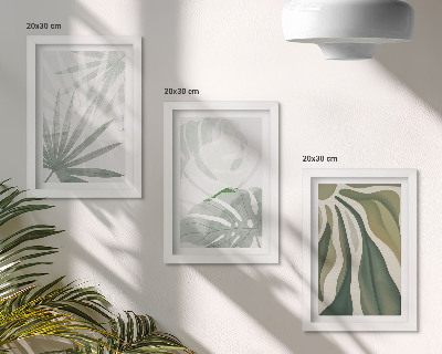 Triptych v ráme Listy rastlín v odtieňoch zelenej a sivej