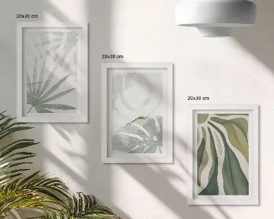 Listy rastlín v odtieňoch zelenej a sivej triptych v ráme