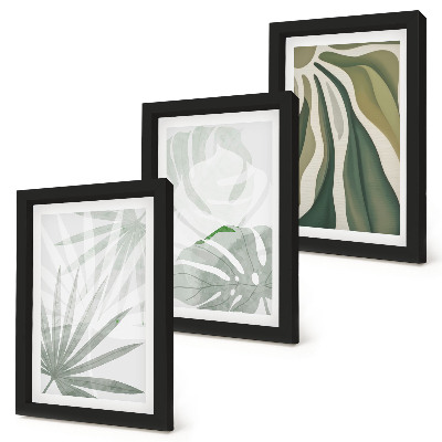 Triptych v ráme Listy rastlín v odtieňoch zelenej a sivej
