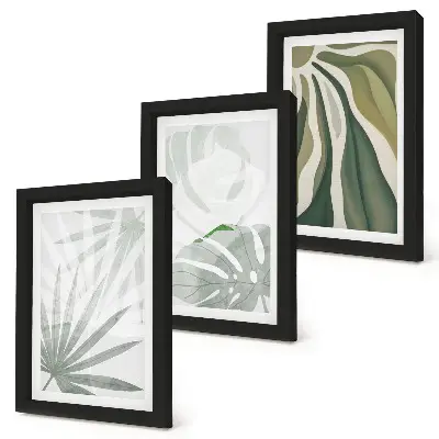 Listy rastlín v odtieňoch zelenej a sivej triptych v ráme