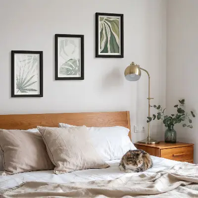 Listy rastlín v odtieňoch zelenej a sivej triptych v ráme