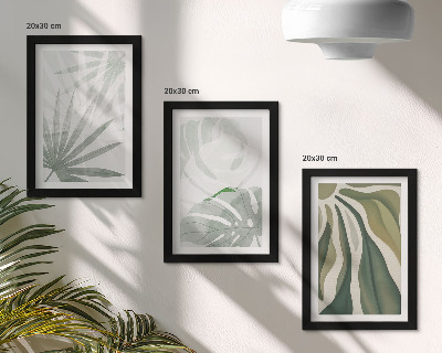 Triptych v ráme Listy rastlín v odtieňoch zelenej a sivej