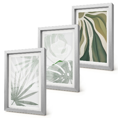 Triptych v ráme Listy rastlín v odtieňoch zelenej a sivej