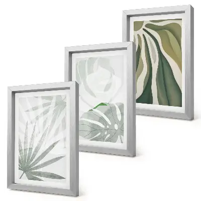 Listy rastlín v odtieňoch zelenej a sivej triptych v ráme