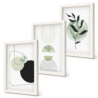Triptych v ráme Abstraktné tvary a rastlinné motívy v zelenej farbe