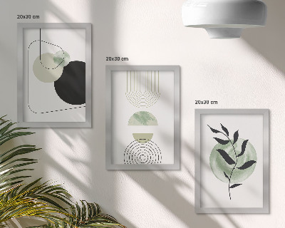 Triptych v ráme Abstraktné tvary a rastlinné motívy v zelenej farbe