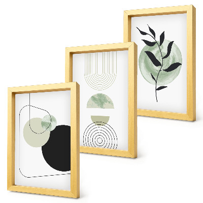 Triptych v ráme Abstraktné tvary a rastlinné motívy v zelenej farbe