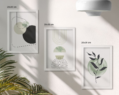Triptych v ráme Abstraktné tvary a rastlinné motívy v zelenej farbe