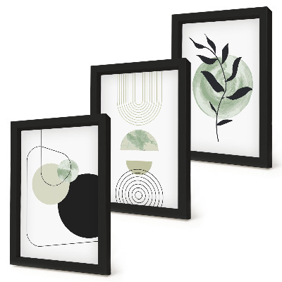Triptych v ráme Abstraktné tvary a rastlinné motívy v zelenej farbe