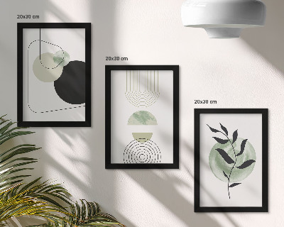 Triptych v ráme Abstraktné tvary a rastlinné motívy v zelenej farbe