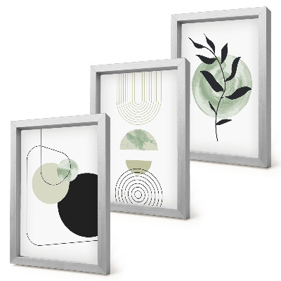 Triptych v ráme Abstraktné tvary a rastlinné motívy v zelenej farbe