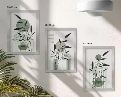 Sada obrazov do obývačky s abstraktnými rastlinnými kompozíciami v boho štýle
