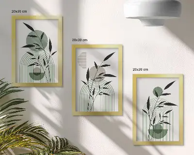 Sada obrazov do obývačky s abstraktnými rastlinnými kompozíciami v boho štýle