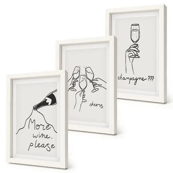 Radostné chvíle s perokresbou vína a šampanského triptych v ráme
