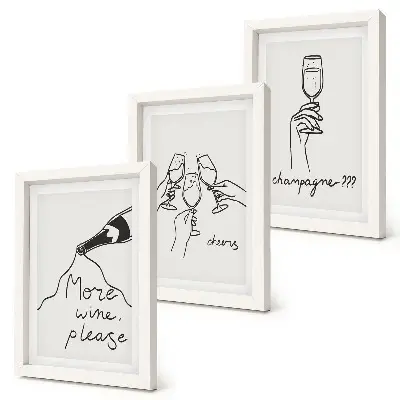 Radostné chvíle s perokresbou vína a šampanského triptych v ráme