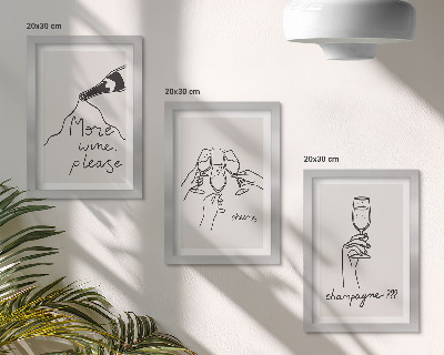 Triptych v ráme Radostné chvíle s perokresbou vína a šampanského
