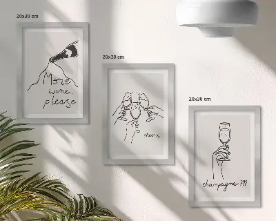 Radostné chvíle s perokresbou vína a šampanského triptych v ráme