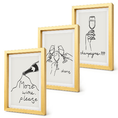 Triptych v ráme Radostné chvíle s perokresbou vína a šampanského