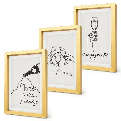 Radostné chvíle s perokresbou vína a šampanského triptych v ráme
