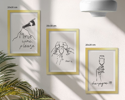 Triptych v ráme Radostné chvíle s perokresbou vína a šampanského
