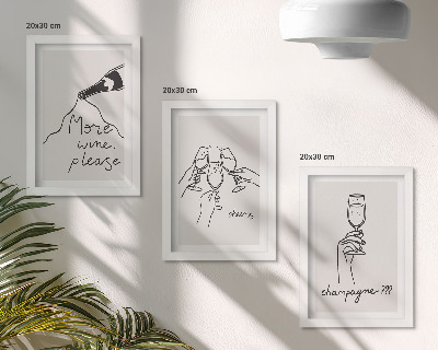 Triptych v ráme Radostné chvíle s perokresbou vína a šampanského