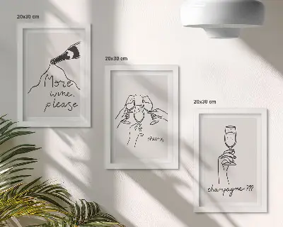 Radostné chvíle s perokresbou vína a šampanského triptych v ráme