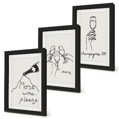 Triptych v ráme Radostné chvíle s perokresbou vína a šampanského