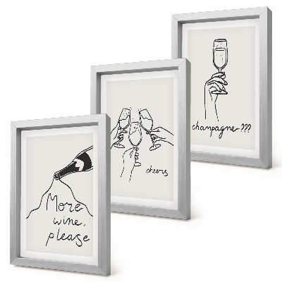 Triptych v ráme Radostné chvíle s perokresbou vína a šampanského