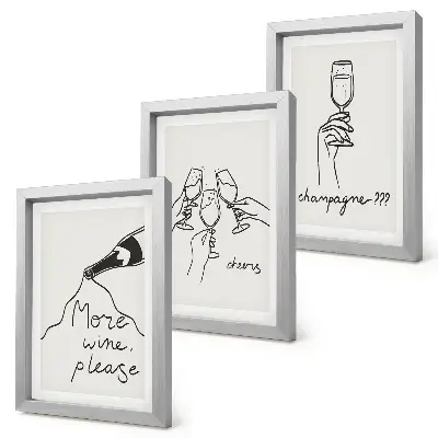 Radostné chvíle s perokresbou vína a šampanského triptych v ráme