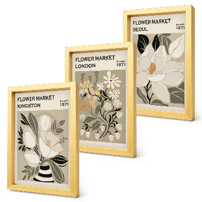 Triptych v ráme Retro kvety z rôznych miest sveta