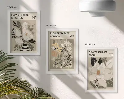 Retro kvety z miest sveta triptych v ráme