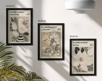 Retro kvety z miest sveta triptych v ráme
