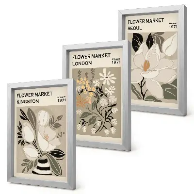 Retro kvety z miest sveta triptych v ráme