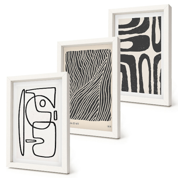 Triptych v ráme Abstraktné vzory s čiarami a textúrami na svetlom pozadí