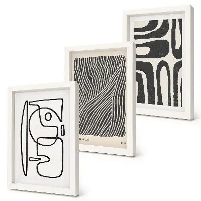Abstraktné vzory s čiarami a textúrami na svetlom pozadí triptych v ráme