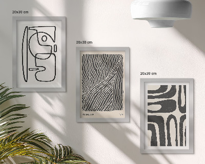 Triptych v ráme Abstraktné vzory s čiarami a textúrami na svetlom pozadí