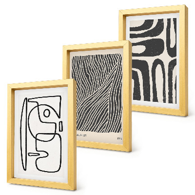 Triptych v ráme Abstraktné vzory s čiarami a textúrami na svetlom pozadí