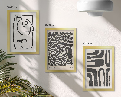 Triptych v ráme Abstraktné vzory s čiarami a textúrami na svetlom pozadí