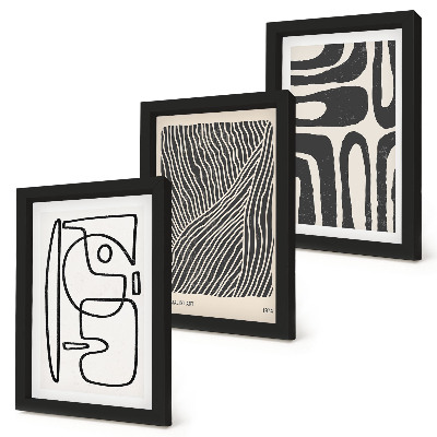 Triptych v ráme Abstraktné vzory s čiarami a textúrami na svetlom pozadí