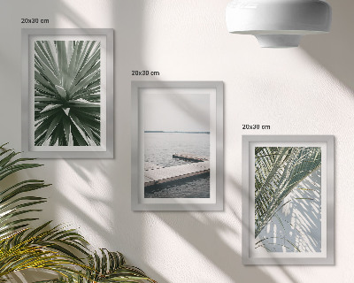 Triptych v ráme Rastlina palmových listov a drevené mólo
