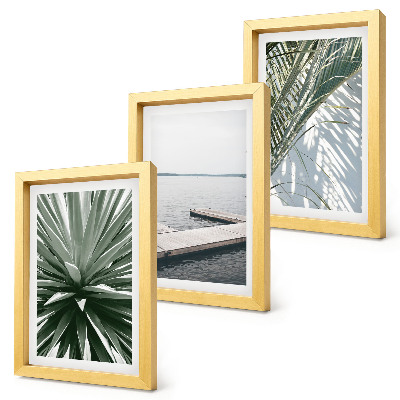 Triptych v ráme Rastlina palmových listov a drevené mólo