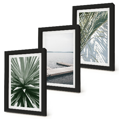 Triptych v ráme Rastlina palmových listov a drevené mólo