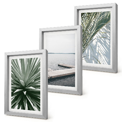 Triptych v ráme Rastlina palmových listov a drevené mólo