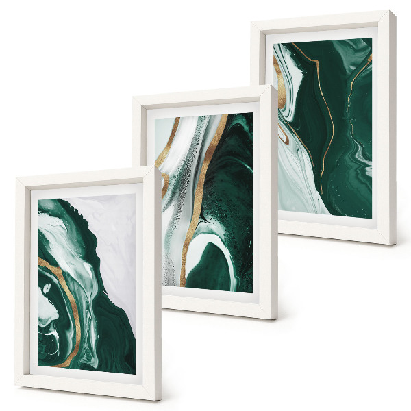 Triptych v ráme Abstraktné vzory farieb v zelenej a bielej farbe