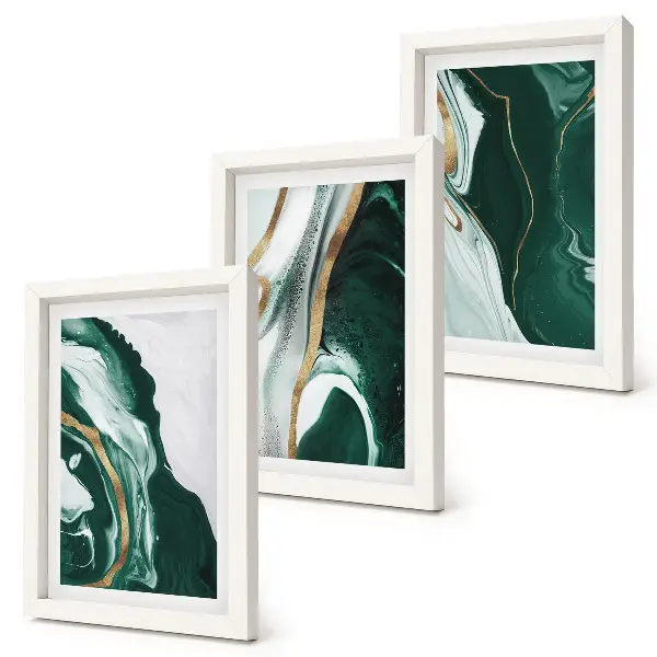 Abstraktné vzory farieb v zelenej a bielej farbe triptych v ráme